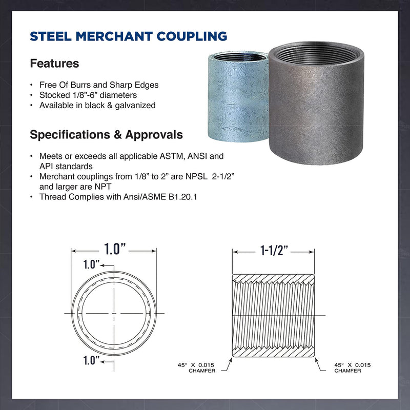 SUPPLY GIANT NDCT0056 3/4" Straight Merchant Steel Coupling With Black Coating - NewNest Australia