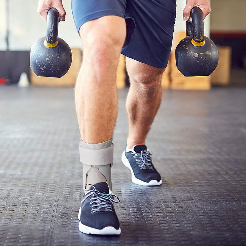 Ankle Support Brace with Side Stabilizers and Cross Auxiliary Fixing Belt Strength Protection for Sports Injury Recovery Ankle Sprain, Arthritis, Strain, Fatigue, Foot Pain Relief 1 Piece (M) Grey M - NewNest Australia