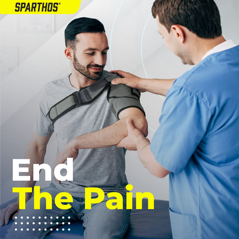 Sparthos Shoulder Brace - Support and Compression Sleeve for Torn Rotator Cuff, AC Joint Pain Relief - Arm Immobilizer Wrap, Ice Pack Pocket, Stability Strap, Dislocated Sholder - Men and Women - XXL 2X-Large Gray/Black - NewNest Australia