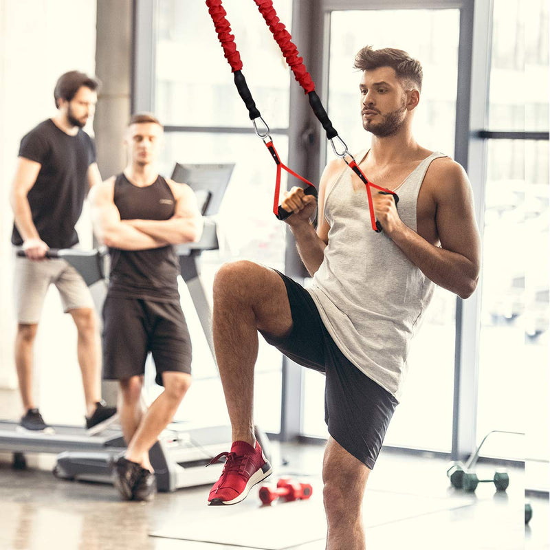 COITEK 2 Pair Resistance Band Handles Grips Fitness Strap Wide Design Heavy Duty Cable Handles with Solid ABS Cores, Durable Carabiners with Heavy Gauge Welded D-Rings (Red) - NewNest Australia