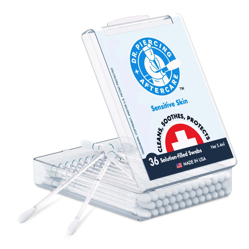 Dr. Piercing Aftercare Sensitive Skin Swabs - Natural Saline-Based Cleaning Solution - Helps Cleanse, Soothe Ear, Nose, Belly Button, Body Piercing Wounds - Clean Storage & Travel Case With 36 Swabs - NewNest Australia