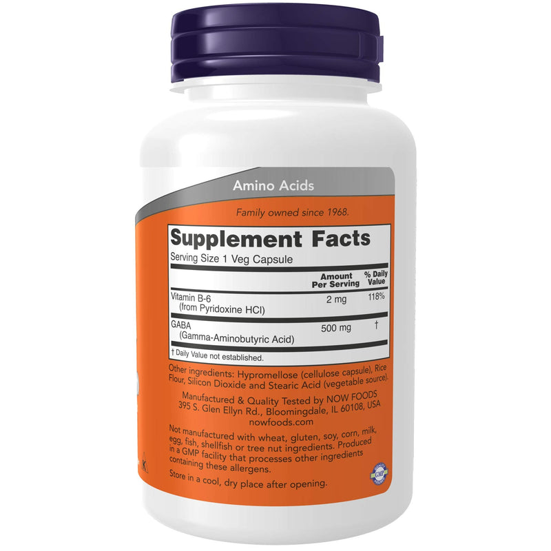 Now Supplements, GABA (Gamma-Aminobutyric Acid)500 mg + B-6, 100 Count, Veg Capsules 100 Count (Pack of 1) - NewNest Australia