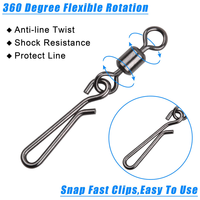JSHANMEI Fishing Swivels Snaps Kit 165pcs Rolling Barrel Swivels with Fast Clips Fishing Snaps High Strength Speed Clips Connector Freshwater Saltwater Snaps Swivels Fishing Tackle - NewNest Australia