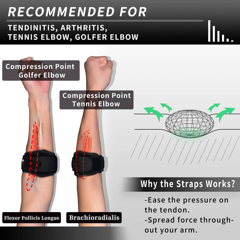 INDEEMAX Tennis Elbow Brace 2 Pack, Adjustable Forearm Straps Support Band, with Compression Pad for Women and Men Tennis & Golfer's Elbow Tendonitis Bursitis Pain Relief, Fits 7-16 Inches One Size - NewNest Australia