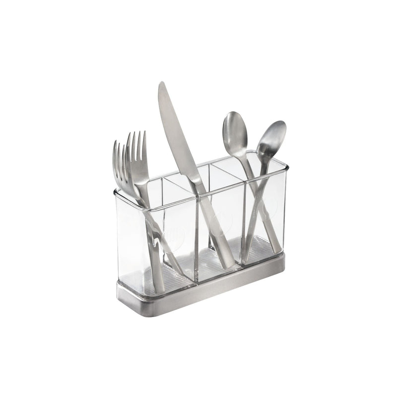 iDesign Forma Utensil, Spatula, Silverware Holder for Kitchen Countertop Storage, Organize Forks, Knives, Spoons, 3 Compartments, Brushed Stainless Steel and Clear Flatware Holder - NewNest Australia