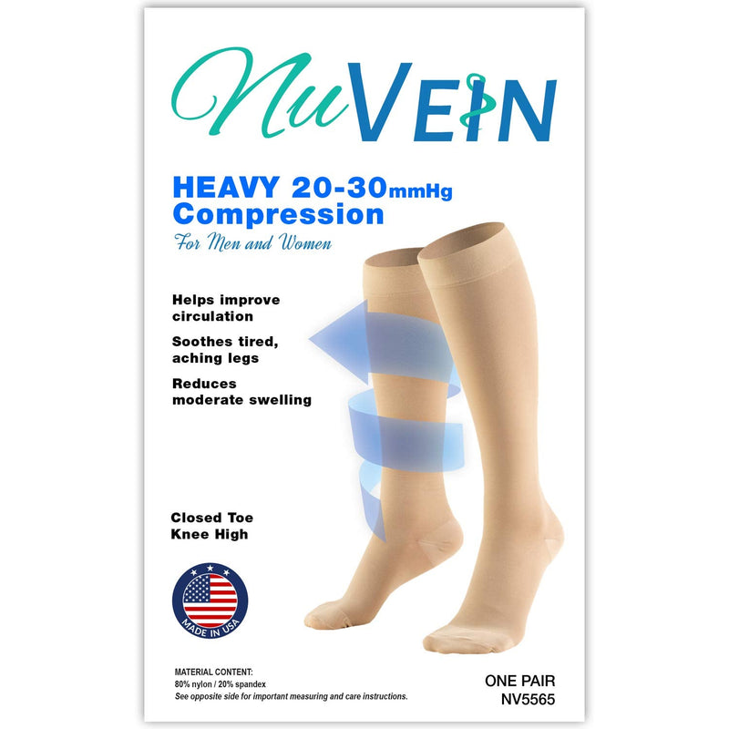 NuVein Medical Compression Stockings, 20-30 mmHg Support for Women & Men, Knee Length, Closed Toe, Beige, 3X-Large - NewNest Australia