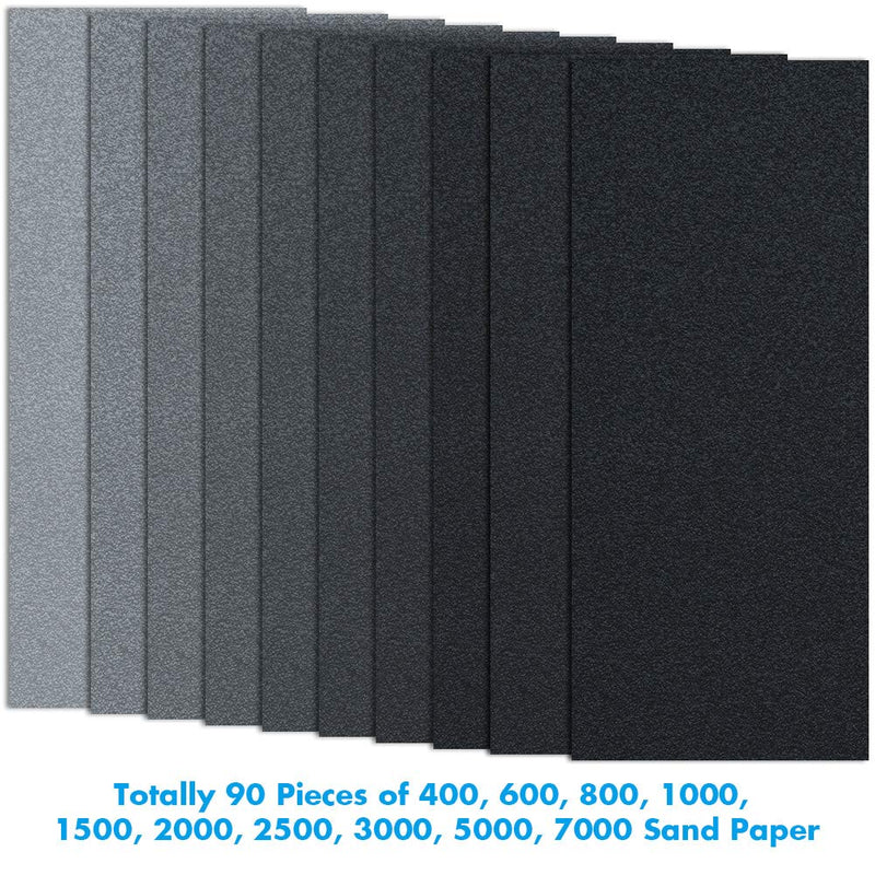 Anezus 90Pieces Sandpaper Assortment 400 to 3000 5000 7000 Grit Wet Dry Fine Sand Paper Assortment for Automotive Sanding Car Painting Wood Furniture Finishing - NewNest Australia