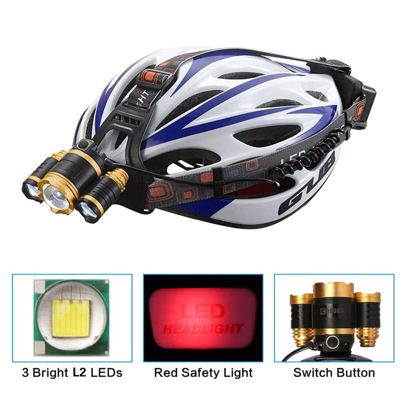 LED Headlamp Flashlight, COSOOS Rechargeable Headlamp with Red Safety Light, 2500 Lumen Xtreme Bright, Zoomable 4-Mode Head Lamp for Adults, Hardhat, Support AAA Battery, Li-ion Battery Included - NewNest Australia