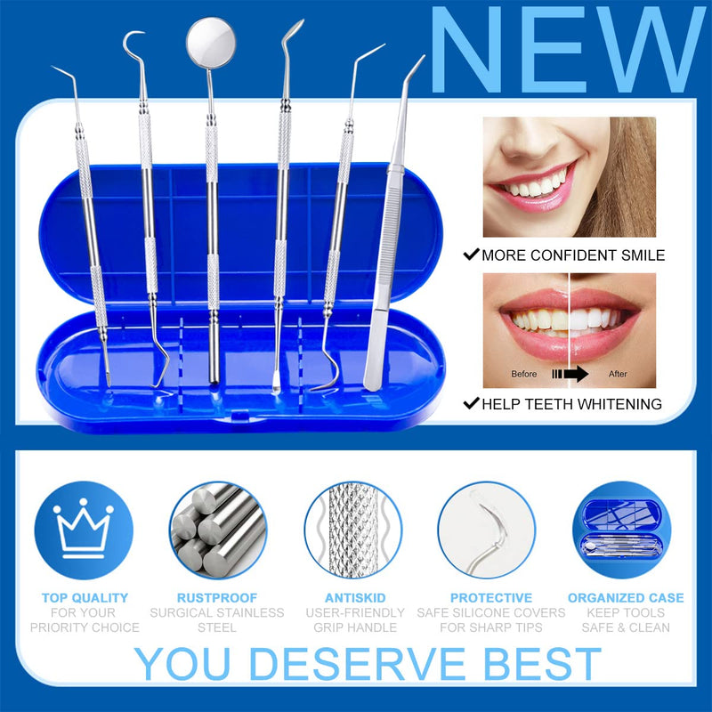 Dental Tools To Remove Plaque and Tartar, Professional Teeth Cleaning Tools, Stainless Steel Dental Hygiene Oral Care Kit with Plaque Remover, Tartar Scraper, Tooth Scaler, Dental Pick - with Case Pro Dental Tools w/ Carrying Box - Sea Blue - NewNest Australia