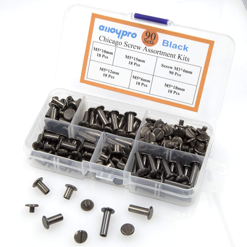90 Sets Black Metal Chicago Binding Screws Assorted Kit Nail Rivet Chicago Button DIY Leather Decoration Bookbinding Round Flat Head Stud Screw(6/10/12/15/18-18pcs) Gun Metal-6,10,12,15,18x18 - NewNest Australia