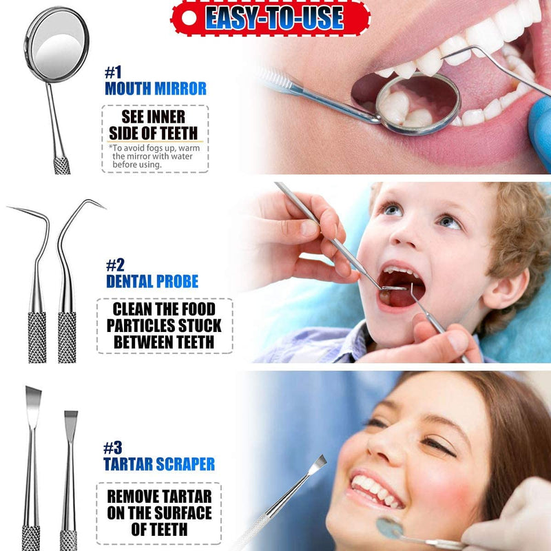Dental Tools, Plaque Remover for Teeth, Professional Dental Hygiene Cleaning Kit, Stainless Steel Tooth Scraper Plaque Tartar Remover Cleaner, Dental Pick Scaler Oral Care Tools Set - with Case 6 Pack Dental Tools With Black Case - NewNest Australia