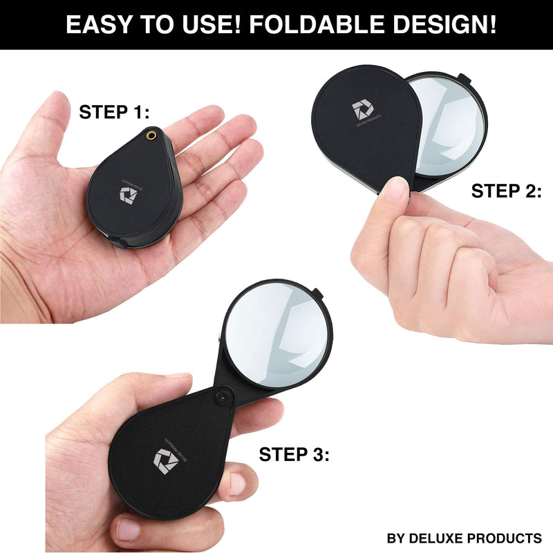 Deluxe Products Folding Pocket Magnifying Glass - Portable Compact Design for Travel, and 2.5" Glass Lens with 4X Magnification for Reading Small Print , and Hobbyists,Black,DP-7016 - NewNest Australia