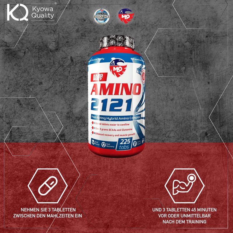 Mlo Amino 2121, 9 Essential Amino Acids Complex Tablets, Bcaa & Eaas, Leucine, Isoleucine, Valine, L-Glutamine Kyowa, High Dose, Vegan, Gluten-Free, Muscle Building, Laboratory Tested - 225 Tablets - NewNest Australia