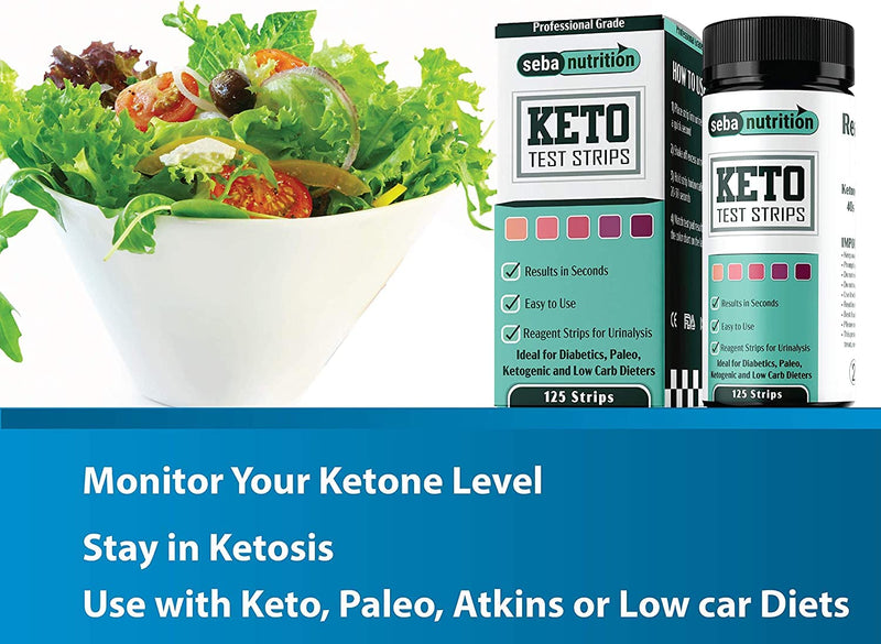 Seba Nutrition - Keto Urine Test Strips - 125 Urinalysis Test Sticks (5 X 25 Aluminum Sachets in a Bottle) - Design for Ketogenic and Low Carb Diets - Best for Accurate Meter Measurement of Ketones - NewNest Australia