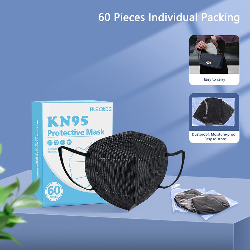 KN95 Face Mask 60 Pack, BLScode Individually Wrapped 5-Layer Breathable Mask with Comfortable Elastic Ear Loops, Filter Efficiency≥95% - NewNest Australia