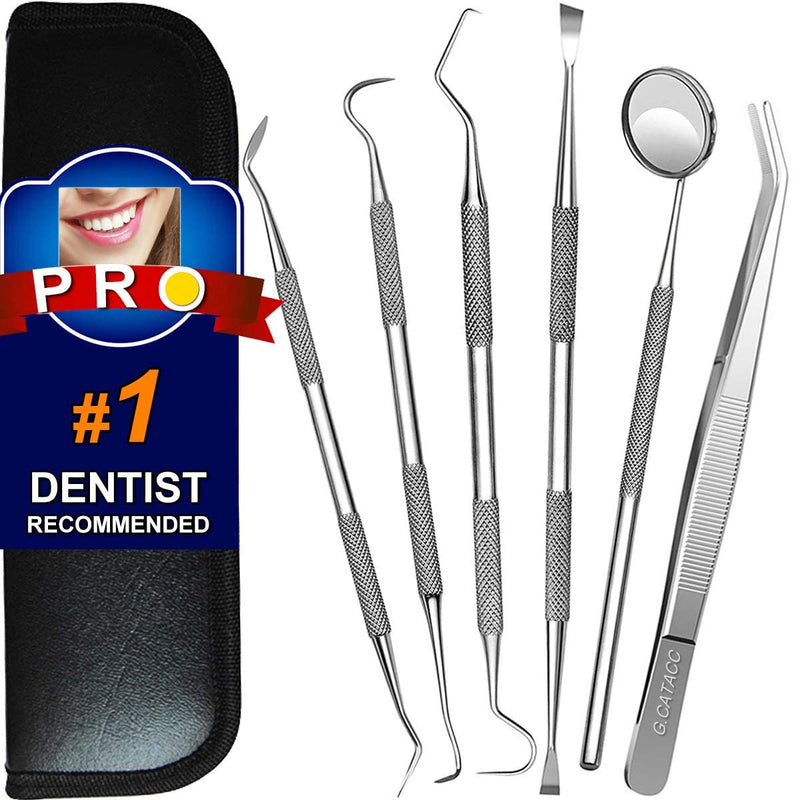Dental Tools, Plaque Remover for Teeth, Professional Dental Hygiene Cleaning Kit, Stainless Steel Tooth Scraper Plaque Tartar Remover Cleaner, Dental Pick Scaler Oral Care Tools Set - with Case 6 Pack Dental Tools With Black Case - NewNest Australia