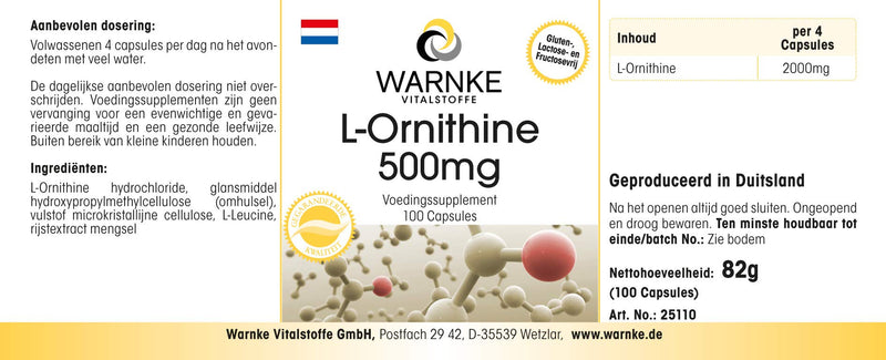 L-Ornithine capsules - 500mg L-Ornithine per capsule - high dosage & vegan - 100 capsules - amino acid | Warnke vital substances - NewNest Australia