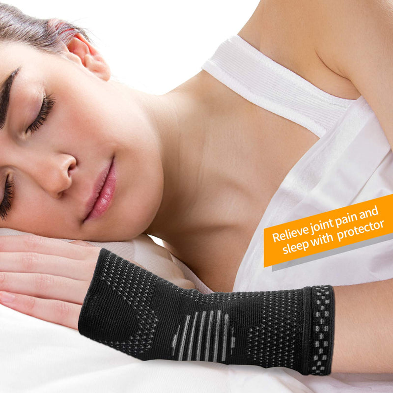 ABYON Wrist Supports 2 Pack, Wrist Brace Compression Sleeves for Left and Right Hand Carpal Tunnel and Wrist Pain Relief, Tendonitis, Arthritis, Sports, Typing (Black, M) Medium Black - NewNest Australia