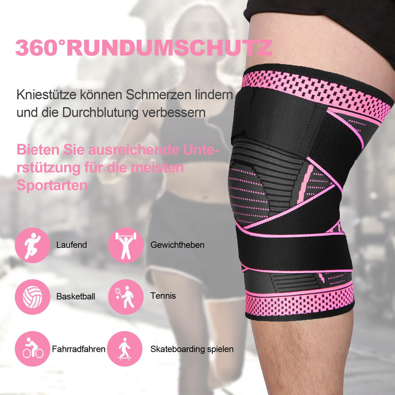 Ruilala Knee Support For Men Women Pack Of 2 Sports Knee Support Adjustable Compression Knee Support For Acl, Meniscus Tear, Running, Weightlifting, Volleyball, Basketball (Rose Red, L) - NewNest Australia