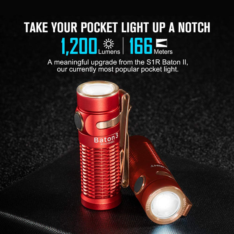 OLIGHT Baton 3 1200 Lumens Ultra-compact Rechargeable EDC Flashlight, Powered by 550mAh 3.7V IMR16340 Battery for Household Search, Outdoor Camping, Hiking and Mountaineering (Red) Red - NewNest Australia