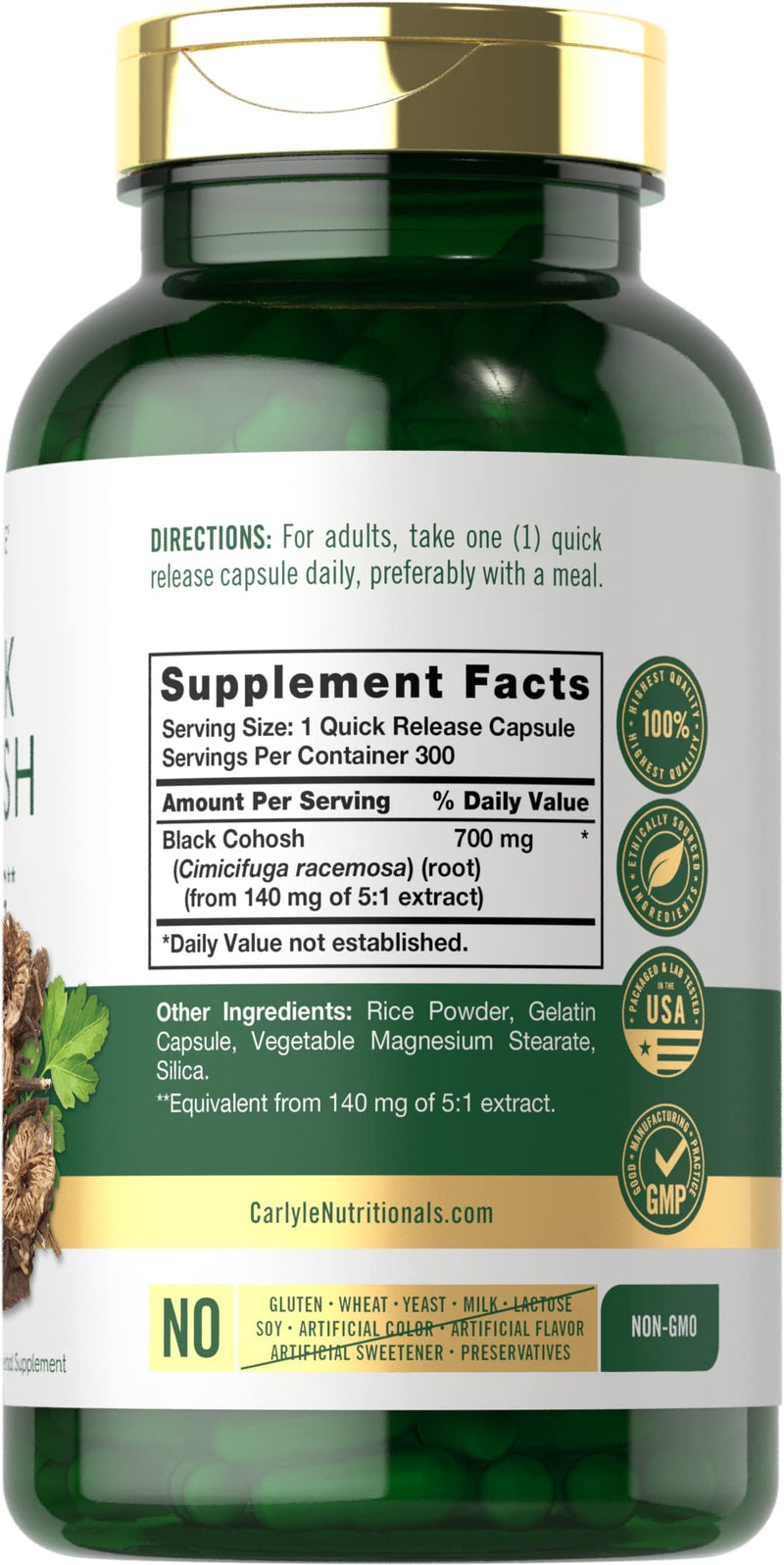 Black Cohosh Capsules | 700mg | 300 Count | Non-GMO, and Gluten Free Formula | Black Cohosh Root Extract Supplement | by Carlyle - NewNest Australia