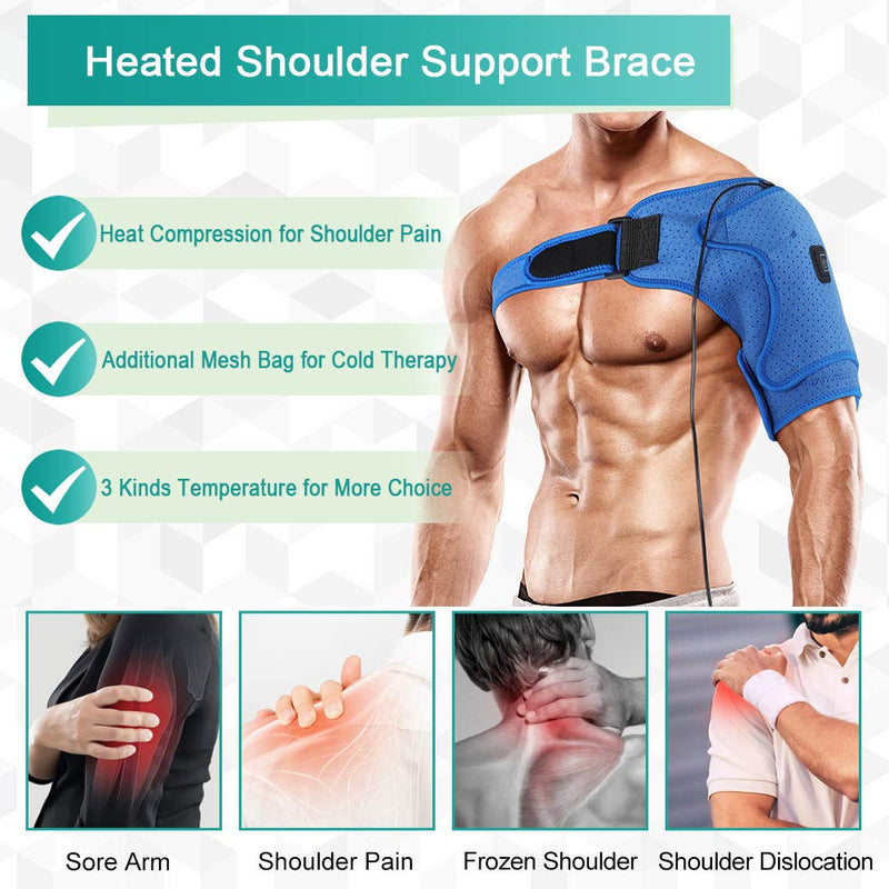 Heated Shoulder Support Brace, Shoulder Heating Pad for Rotator Cuff, Arm Wrap Brace USB Electric, Frozen AC Joint, Dislocation Sprains and tendonitis Muscles Pain Relief (L) - NewNest Australia