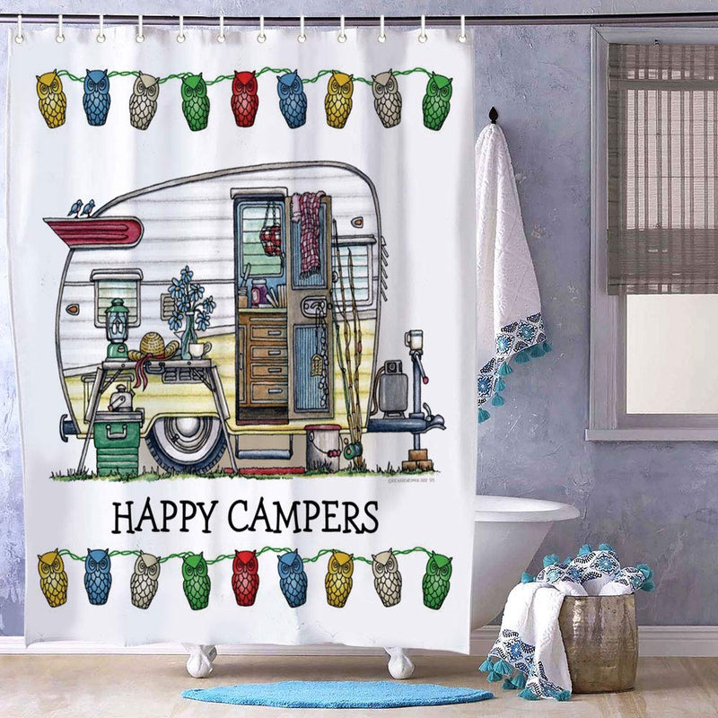 Mesllings Shower Curtains - Rv Happy Campers Polyester Fabric Bathroom Decor Set with Hooks - 36" X 72" 36x72 inch - NewNest Australia