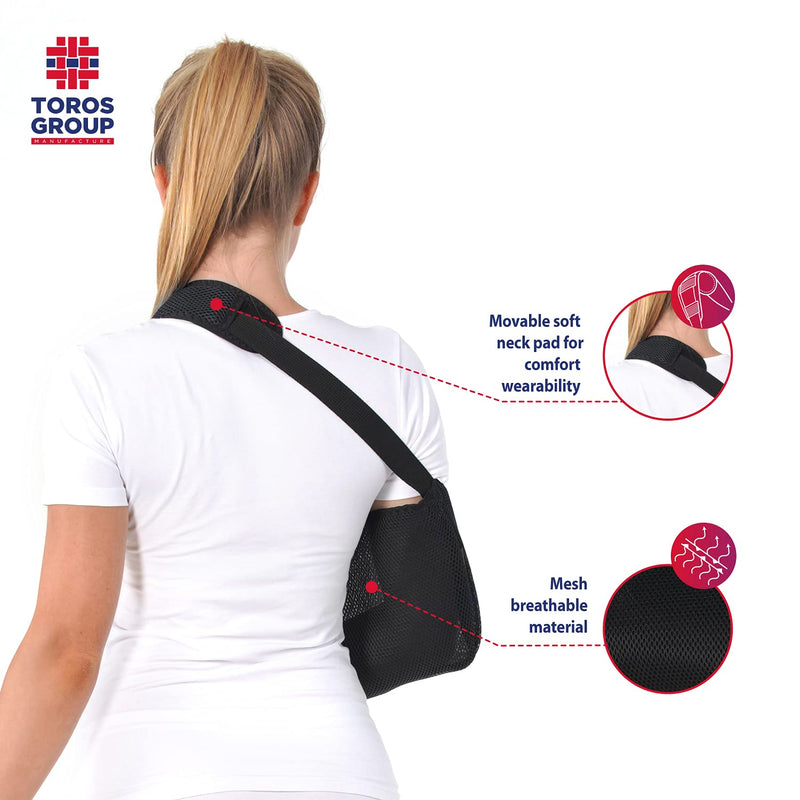 TOROS-GROUP Breathable Arm Sling with Soft Padded Shoulder Strap - Black - X-Small - NewNest Australia