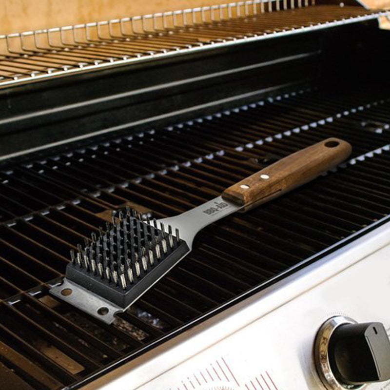 NewNest Australia - BBQ-Aid Barbecue Grill Brush and Scraper – Extended, Large Wooden Handle and Stainless Steel Bristles – Safe, No Scratch Cleaning - Best for Any Grill: Char Broil & Ceramic – Easy Replaceable Head 