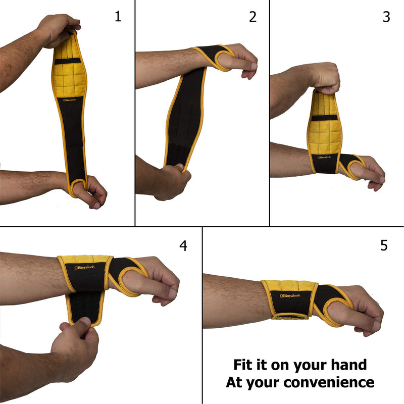 BinyaTools Magnetic Wristband With Super Strong Magnets Holds Screws, Nails, Drill Bit. Unique Wrist Support Design Cool Handy Gadget Gift for Fathers, Boyfriends, Handyman, Electrician, Contractor Black-Yellow - NewNest Australia