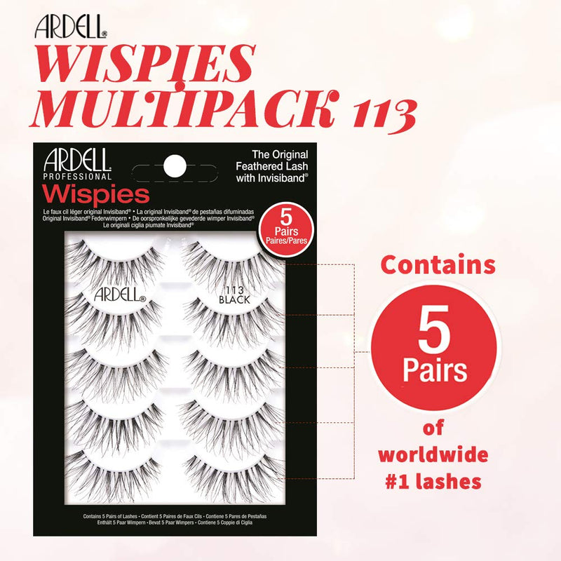 Ardell False Eyelashes Wispies 113 5 Pairs Multipack Black Medium Volume Extra Long Length Crisscross Feathering Curl Invisiband Comfortabel Wear Vegan-Friendly Cruelty-Free Eyelashes 10 Count (Pack of 1) - NewNest Australia