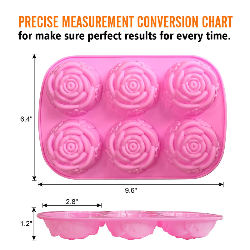 Walfos Silicone Rose Mold - 2 Pcs Large Rose Flower Soap Mold, Food Grade Silicone and BPA Free, Perfect for Soap, Mousse, Cake, Jelly, Chocolate, Dishwasher Safe 2 Pcs, Pink Flower Shape - NewNest Australia