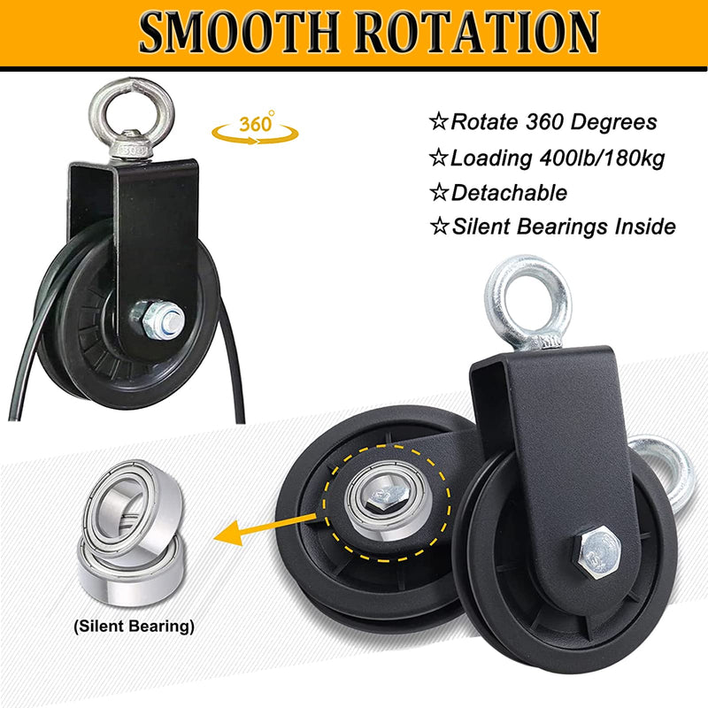 Silent Pulley Cable Pulley 360 Degree Rotation Traction Wheel for LAT Pulley System DIY Attachment Home Gym Accessories Lifting Blocks Hoists Ladder Lift Home Projects Clothesline Shop Lifts (3.54in) 3.54in - NewNest Australia