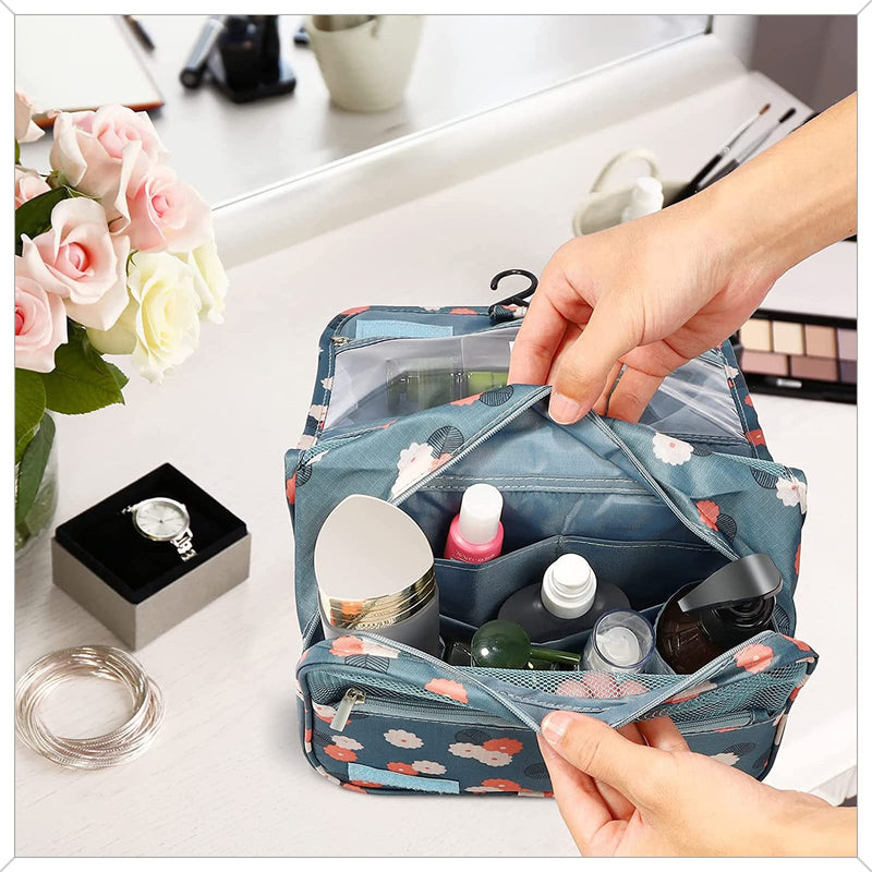 Travel Toiletry Wash Bag with Compartment PATILWON Toiletries Makeup Organizer for Women Girls Lady, Hang Waterproof Collapsible (Black, Flamingo) Black, Flamingo - NewNest Australia