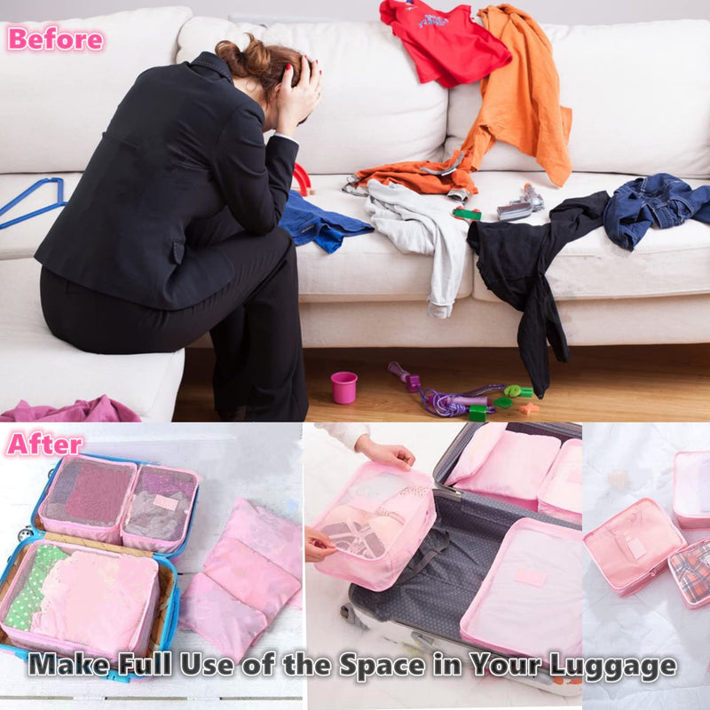 GUIFIER 6 Pack Packing Cubes Laundry Pouch, Travel Luggage Packing Organisers Bags, Luggage Storage Organiser, Travel Organizer Storage Bags, Travel Cubes Compression for Suitcases Backpack (Pink) Pink - NewNest Australia