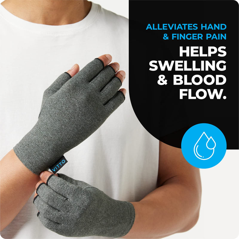 VITTO Anti-Arthritis Gloves Women & Men - Compression Gloves for Arthritis Pain Relief, Carpal Tunnel, Injuries - Fingerless Gloves for Women & Fingerless Gloves for Men (Medium, Grey) M - NewNest Australia