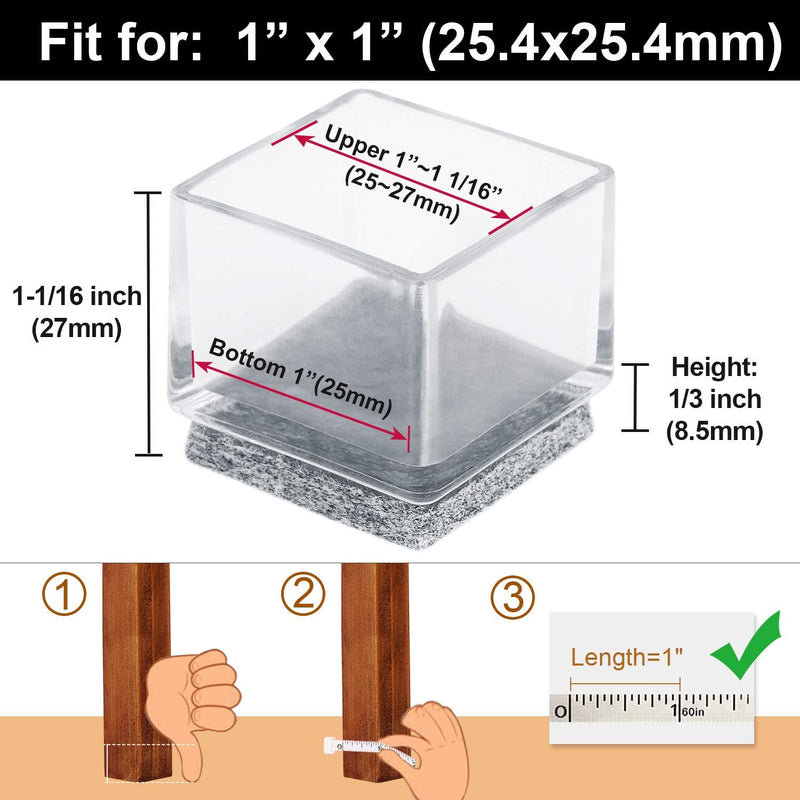 Anwenk 1''x1" Square Chair Leg Floor Protectors with Felt Pads 1inch 1 in Square Table Leg Protectors Chair Leg Caps Small, 16Pack,Clear 16Pack 1"x1"FeltPad - NewNest Australia
