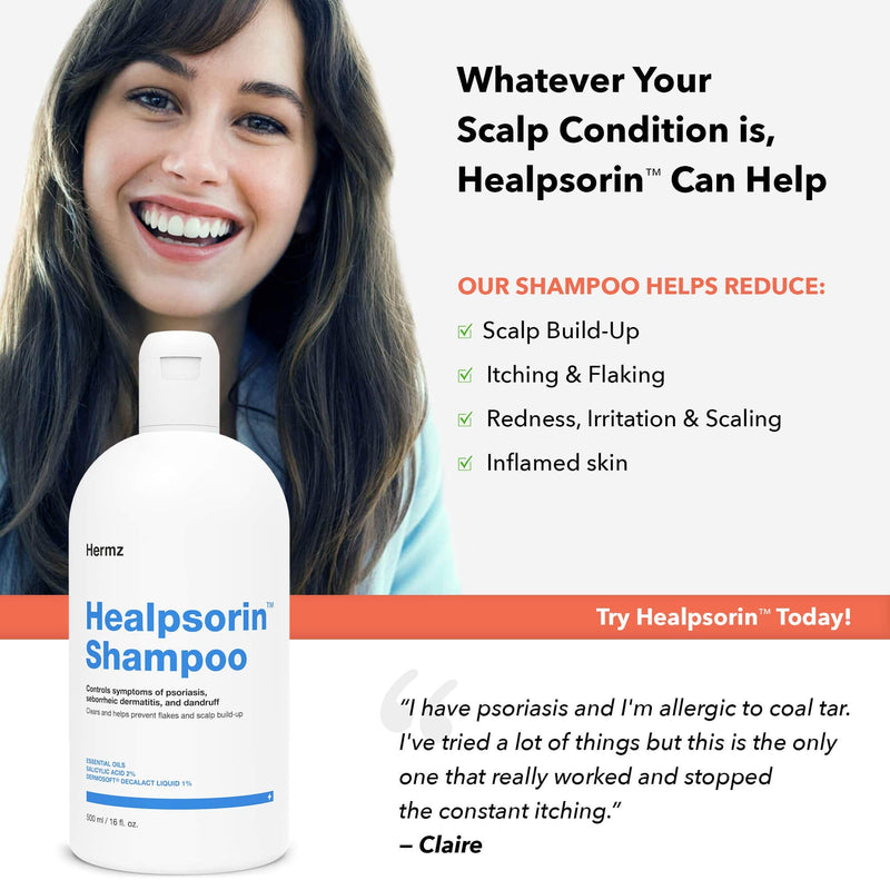Therapeutic Psoriasis Shampoo (500ml) Salicylic Acid & Dermosoft® 1% - Treatment for Dry, Itchy & Flaky Scalp - Severe Dandruff, Dermatitis - Healpsorin - NewNest Australia