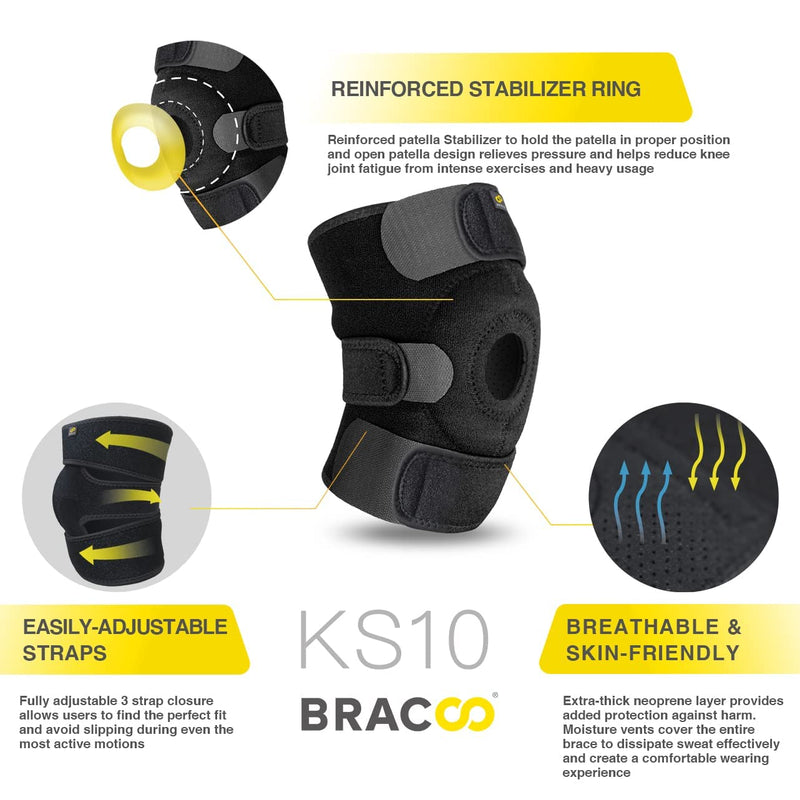 Bracoo Adjustable Compression Knee Patellar Tendon Support Brace for Men Women - Arthritis Pain, Injury Recovery, Running, Workout, KS10 (Black) Black - NewNest Australia