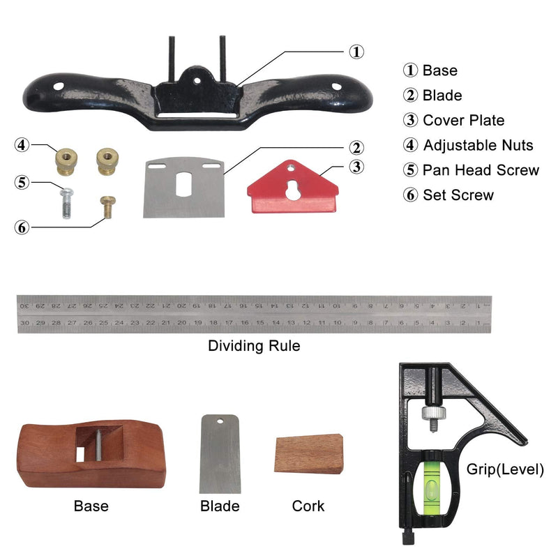 boeray 9" Adjustable SpokeShave with Flat Base, 3pcs Metal Blade and 1pcs Portable Woodworking Planes Wood Working Hand Tool and Level Ruler Perfect for Wood Craft, Wood Craver, Wood Working A - NewNest Australia