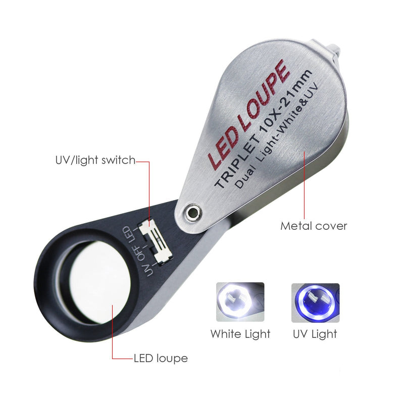 10x Magnifier Loupe Jewelry Jewelers Foldable Pocket Illuminated Magnifying Tool 21mm U V and LED Light for Eye Rocks Stamps Coins Watches Hobbies Antiques Gems 10x Magnification - NewNest Australia