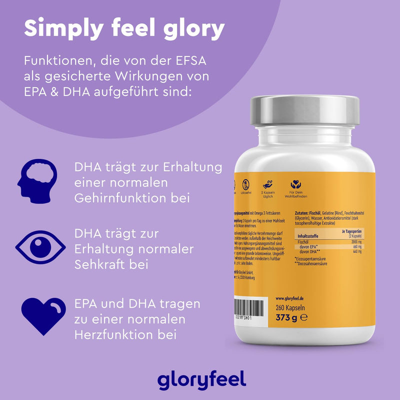 Omega 3 capsules - 2000mg high dose fish oil - With 660mg EPA and 440mg DHA - In triglyceride form - Essential omega-3 fatty acids - Support for the brain, heart and vision* - Sustainable fishing - NewNest Australia