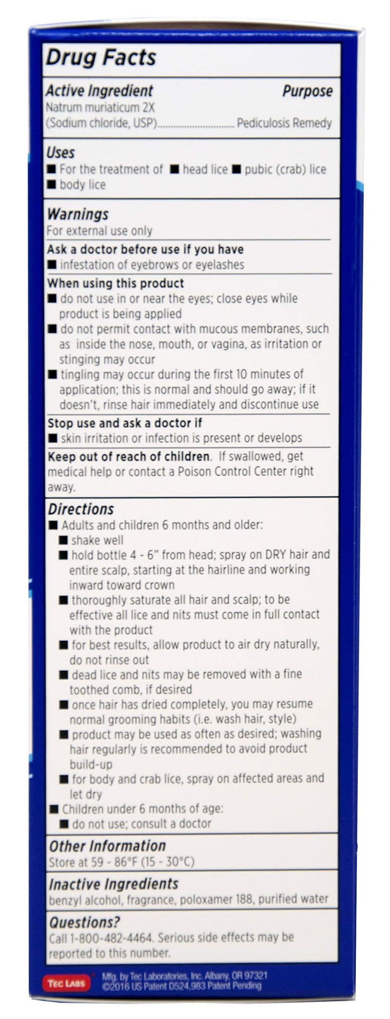 Tec Labs Licefreee Spray Head Lice Spray - Includes Professional Metal Nit and Lice Comb, 6 Fl Oz (Pack of 1) - NewNest Australia