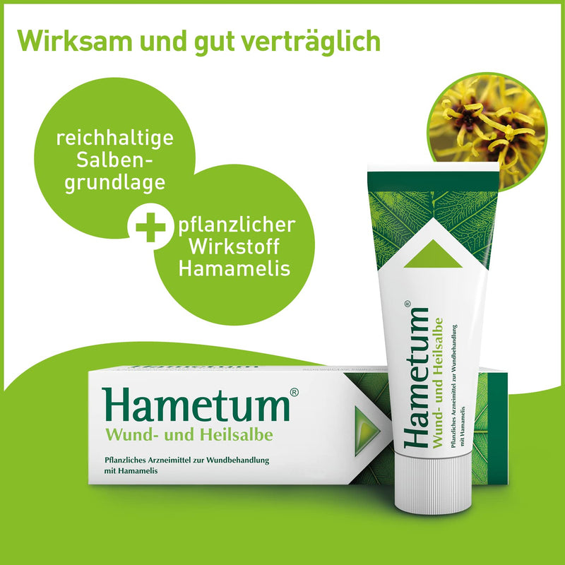 Hametum wound and healing ointment, 100 g, with witch hazel, for small injuries such as abrasions and cuts, promotes wound healing & inhibits inflammation, treatment of cracked and inflamed mature skin - NewNest Australia