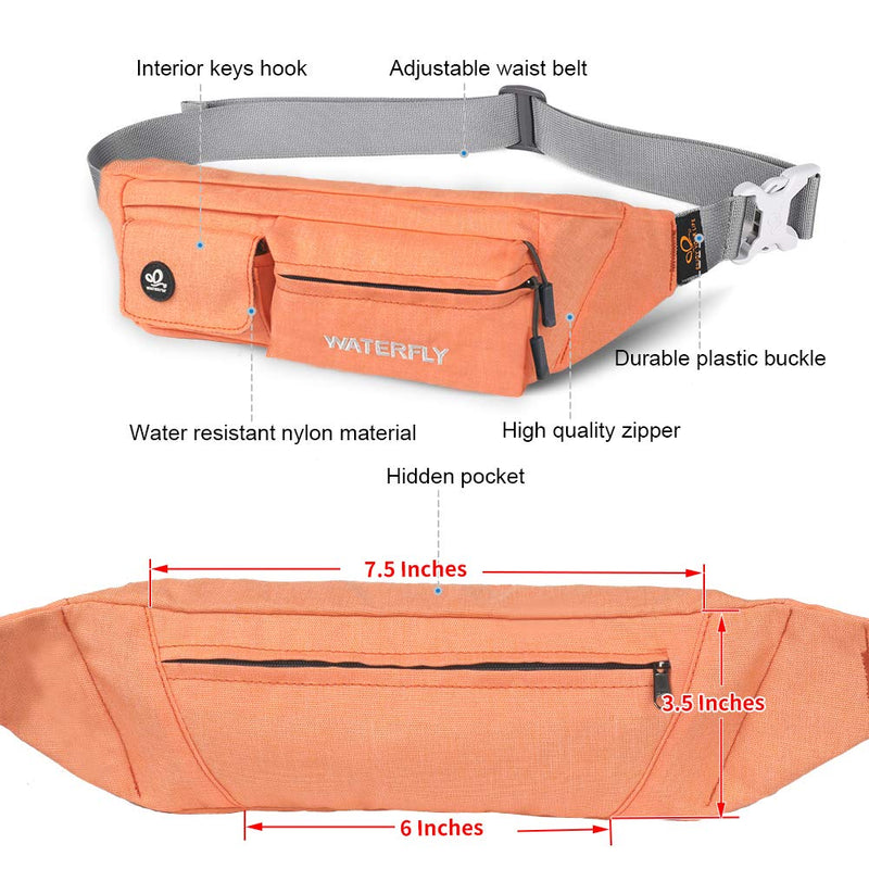 WATERFLY Fanny Pack for Women Men Water Resistant Small Waist Pouch Slim Belt Bag with 4 Pockets for Running Travelling Hiking Walking Lightweight Crossbody Chest Bag Fit All Phones Orange - NewNest Australia