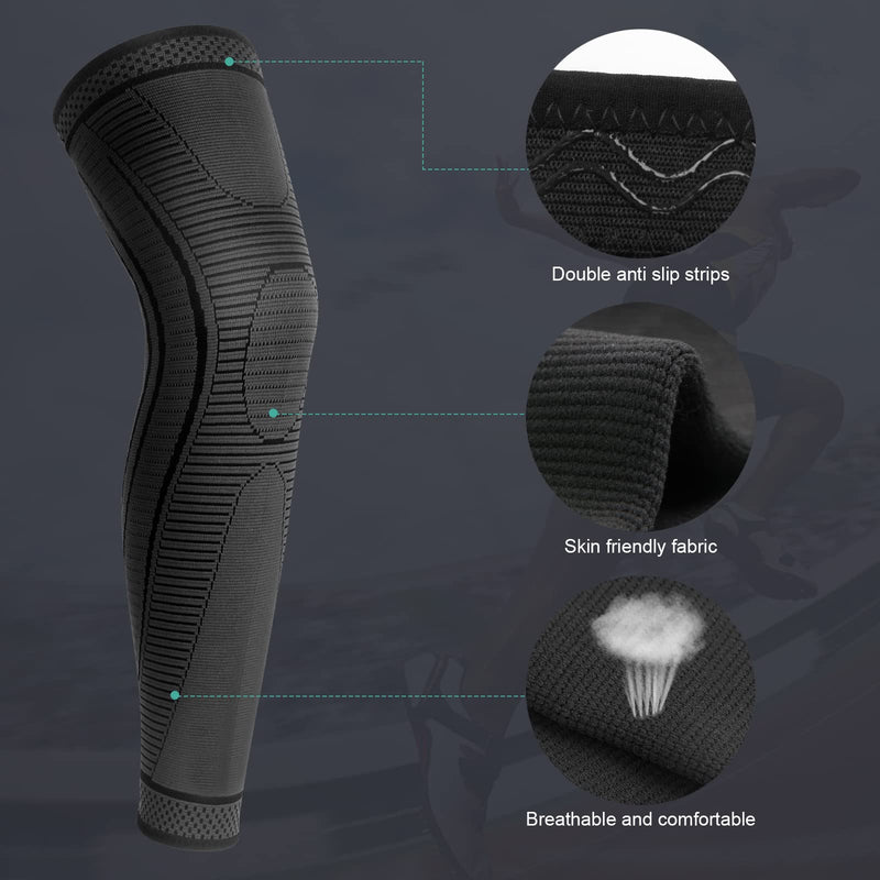 yeloumiss 2 Pack Full Leg Compression Sleeves, Long Knee Brace Support with Anti Slip Silicone for ACJ, PCL, Meniscus Tear, Arthritis, Tendinitis, Men And Women (Black, XL) Black - NewNest Australia