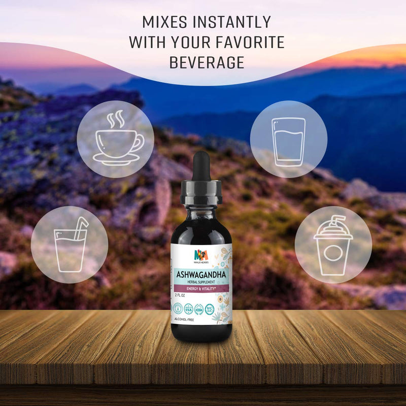 Ashwagandha Tincture - Organic Withania Somnifera Liquid Extract Promoting Stress Relief, Brain & Heart Function - Alcohol-Free Herbal Drops for Energy - Vegan, Non-GMO - 2 fl. Oz Bottle (2 FL OZ) 2 Fl Oz (Pack of 1) - NewNest Australia