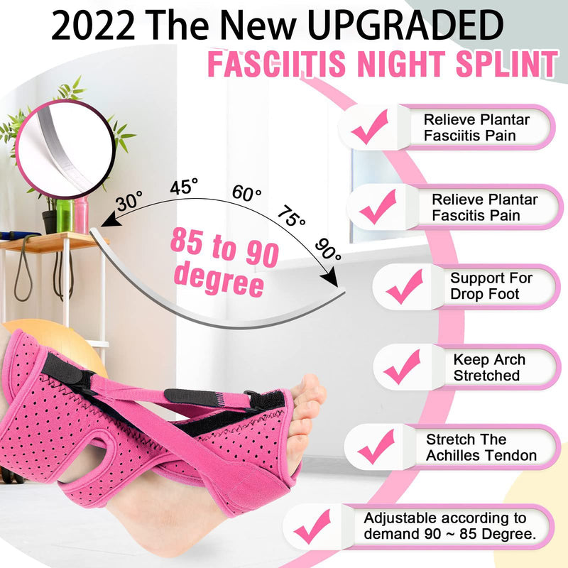 DERJLY Plantar Fasciitis Night Splint, 2022 Upgraded 3 Adjustable Straps, Plantar Fasciitis Relief Splint, Night Splints, Plantar Fasciitis Brace with Soft Memory Foam Pad (Pink) Pink - NewNest Australia