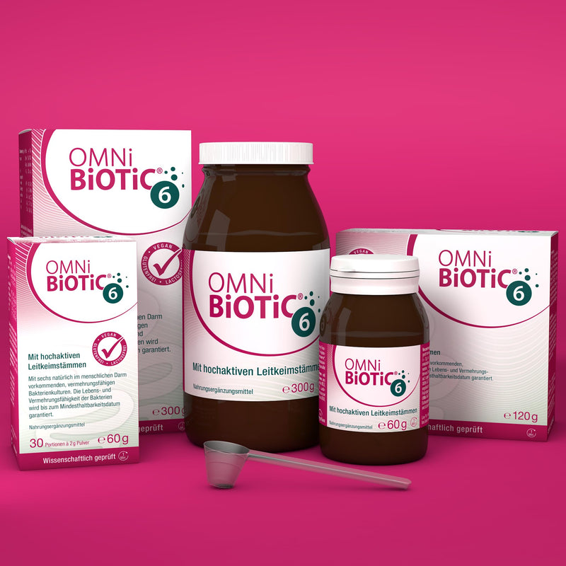 Omni Biotic 6 | Glass | 30 Servings (60G) | 6 Bacterial Strains | 4 Billion Germs Per Daily Dose | Powder | With Inulin | Vegan | Gluten Free | Lactose Free | For Daily Use - NewNest Australia