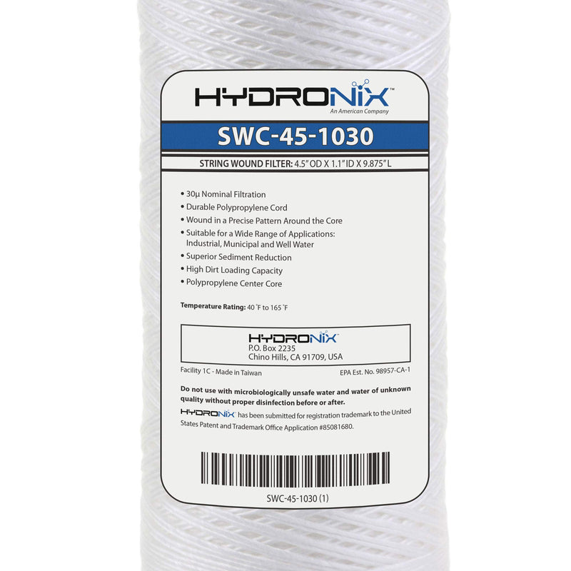 Hydronix SWC-45-1030 Universal Whole House Sediment String Wound Water Filter Cartridge 4.5" x 10" - 30 Micron - NewNest Australia